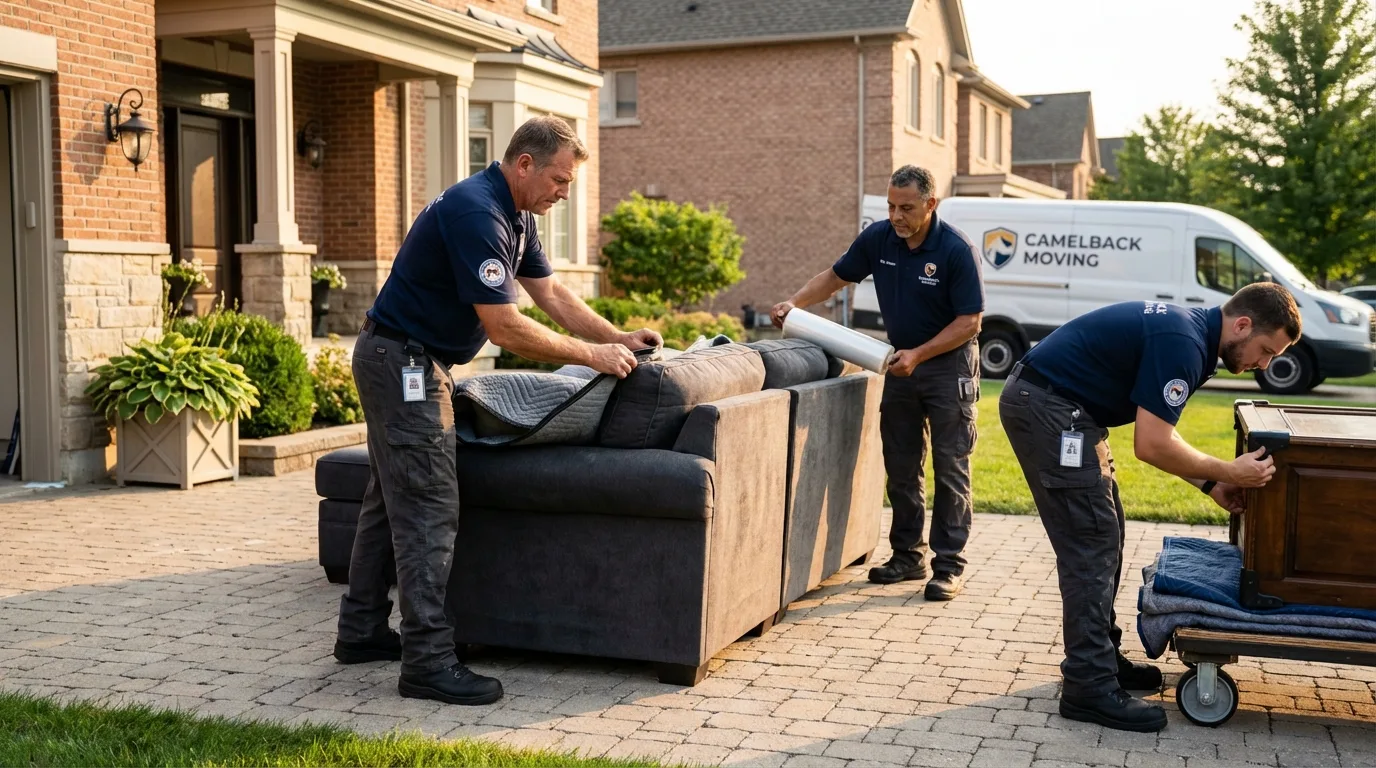 Large estate moving crew wrapping furniture in Big Bend, WI